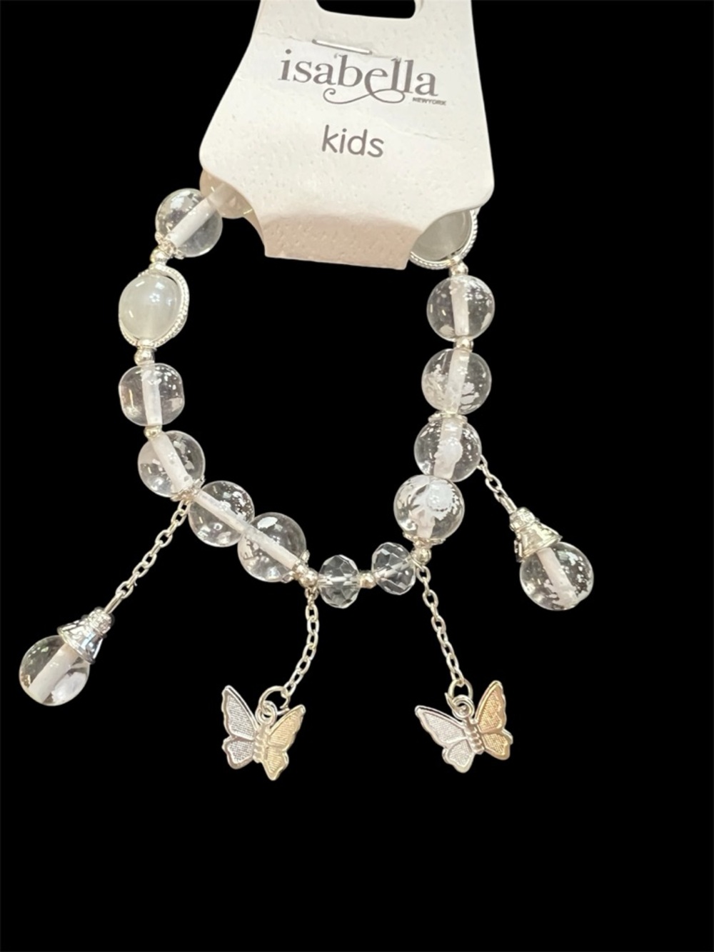 Abella Kids Clear Bead Bracelet with Silver Butterfly Charms